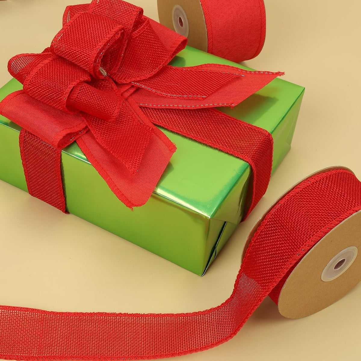 1.5 Inch Natural Burlap Wired Ribbon, Christmas & Gift Wrapping