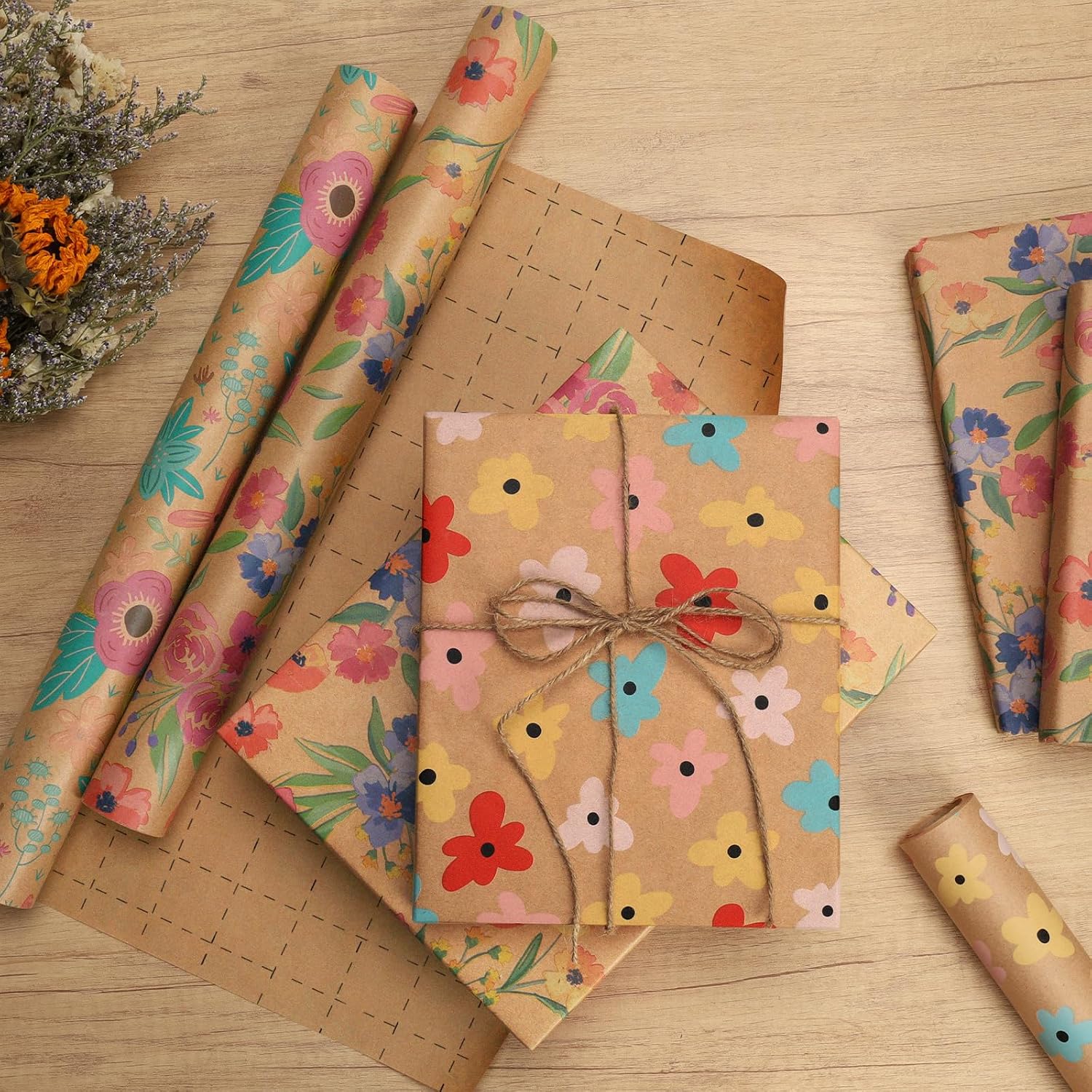 WRAPLA Kraft Birthday Wrapping Paper Colorful Balloons Design for Holiday
