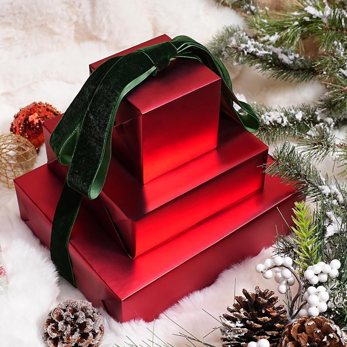 WRAPLA Burgundy Matte Metallic Wrapping Paper, Solid Color Gift Wrap