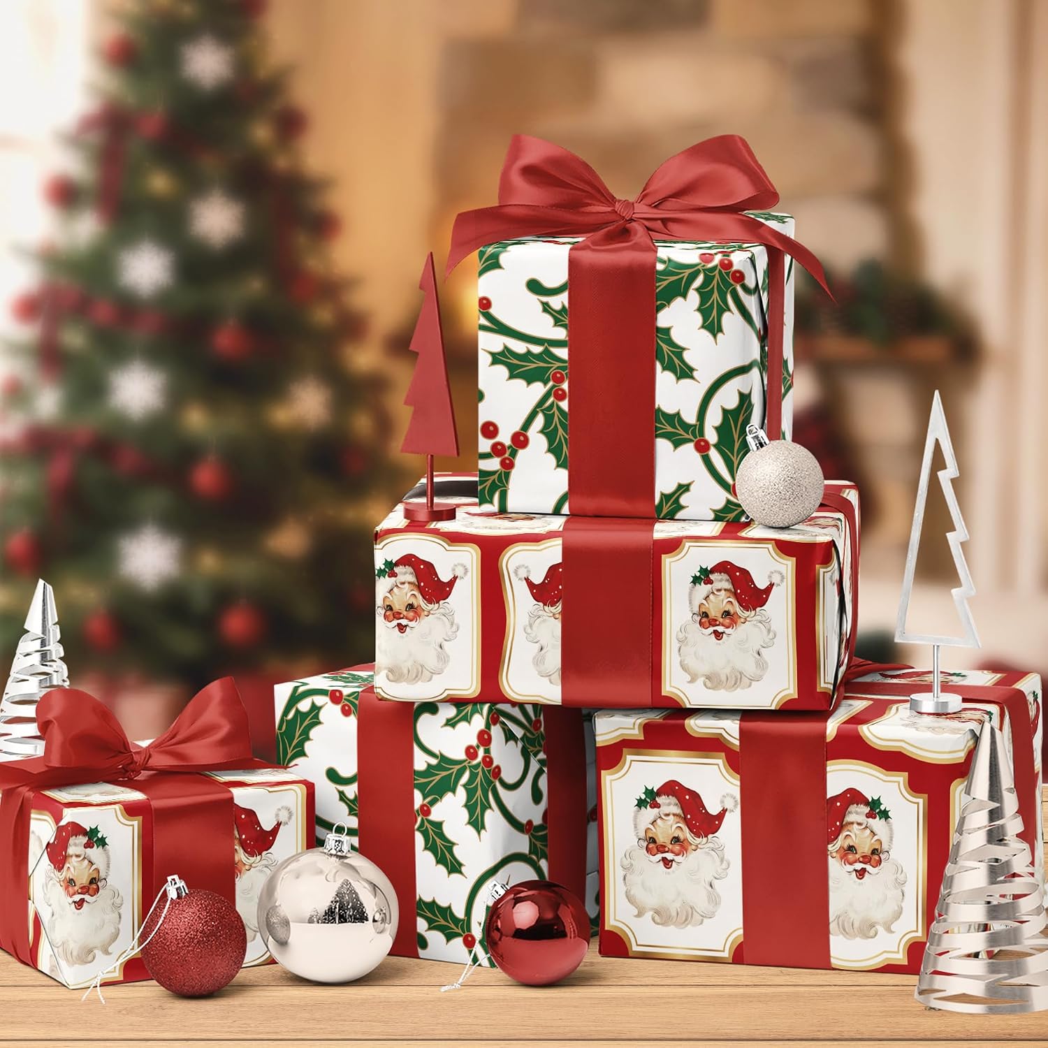 WRAPLA Reversible Christmas Wrapping Paper, Cozy Dog Holiday 43cm x 10m