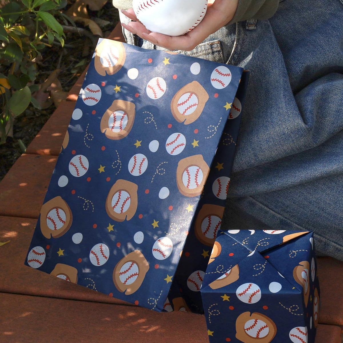 WRAPLA Baseball Kraft Wrapping Paper Baseball Glove and Ball Design