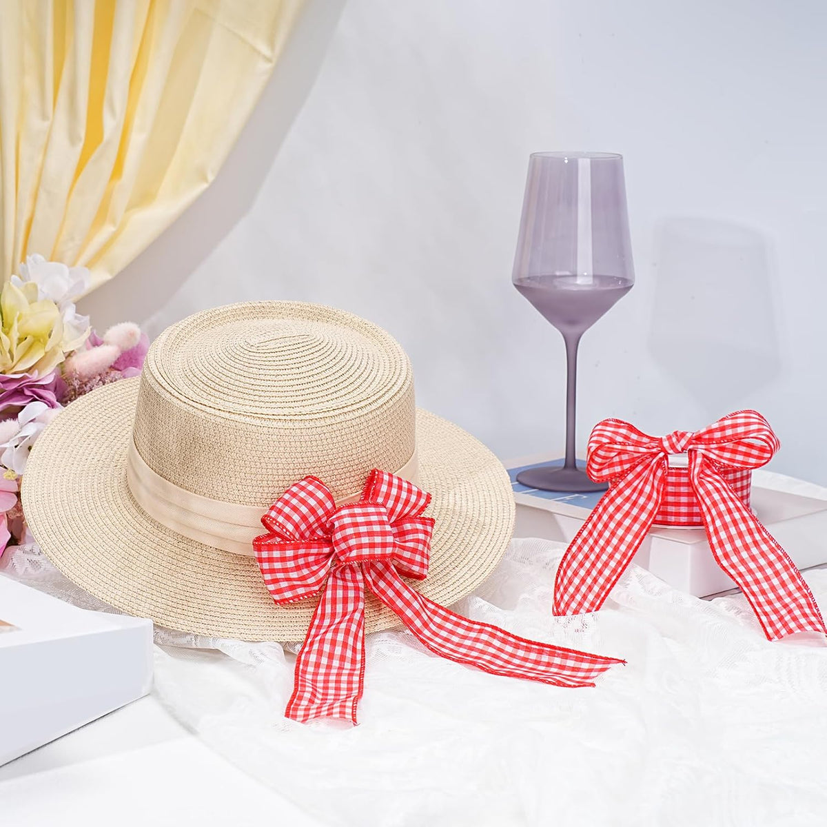 Pink Gingham Burlap Ribbon Wired 1.5 Inch x 10 Yards