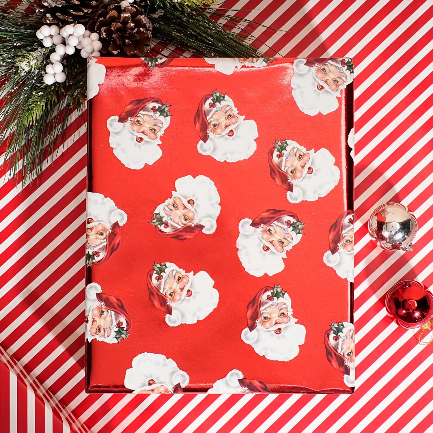 WRAPLA Reversible Christmas Wrapping Paper, Candy Cane Stripes 43cm x 10m