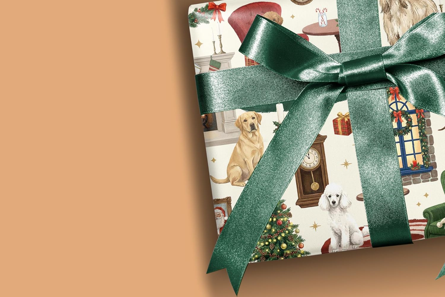WRAPLA Reversible Christmas Wrapping Paper, Cozy Dog Holiday 43cm x 10m
