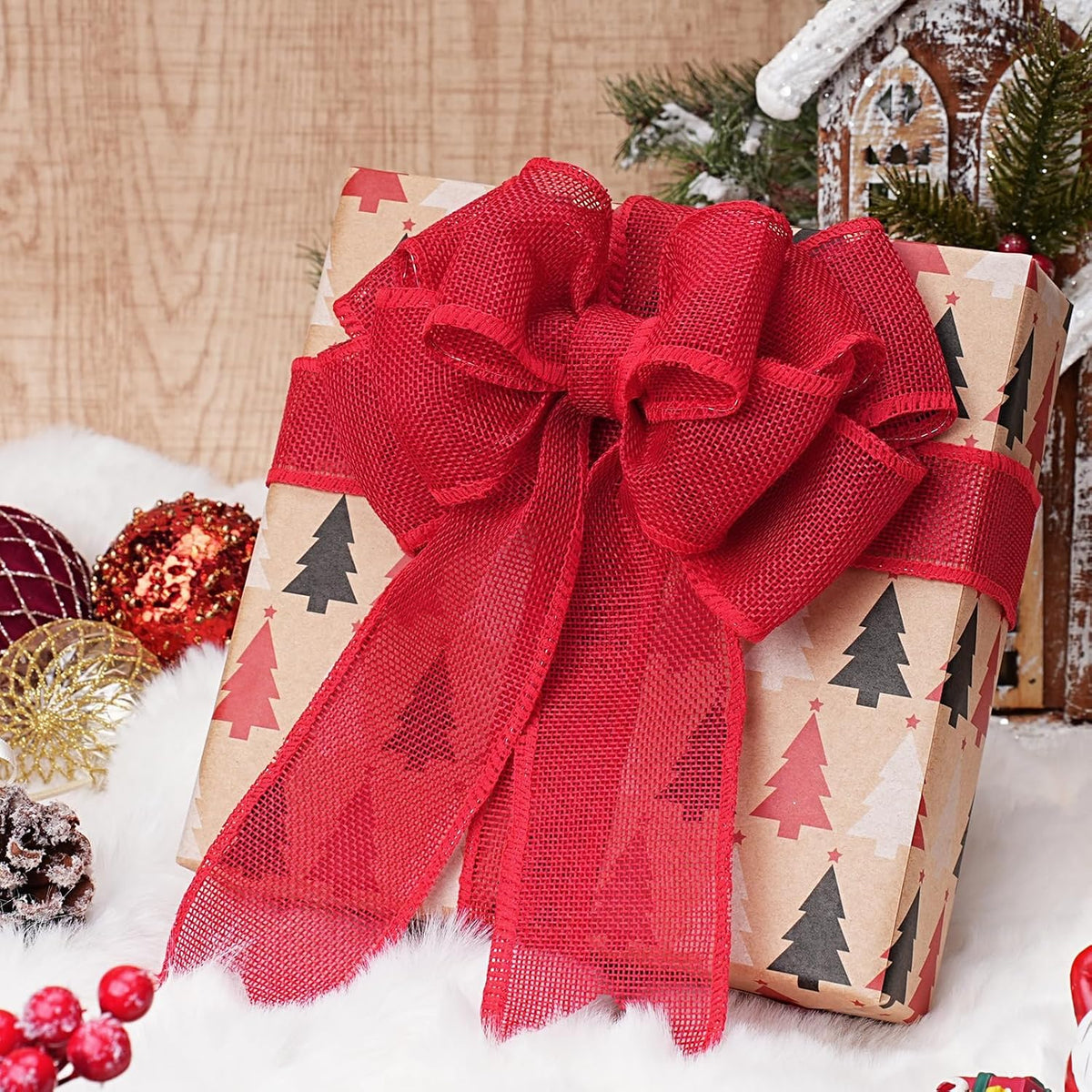 1.5 Inch Natural Burlap Wired Ribbon, Christmas & Gift Wrapping