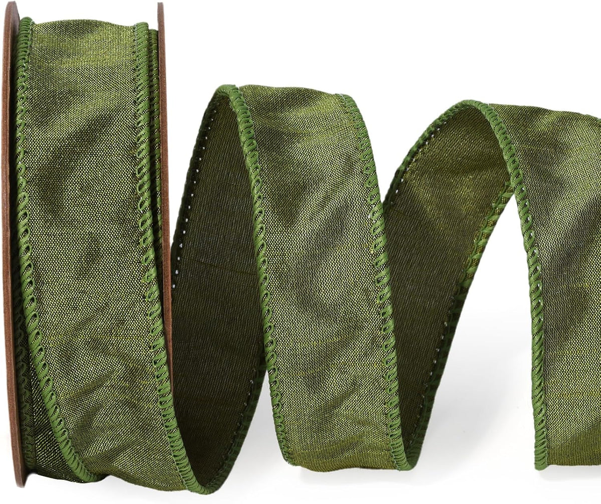 Moss Ribbon Wired 1 Inch x 10 Yards, Dupioni Christmas Decor