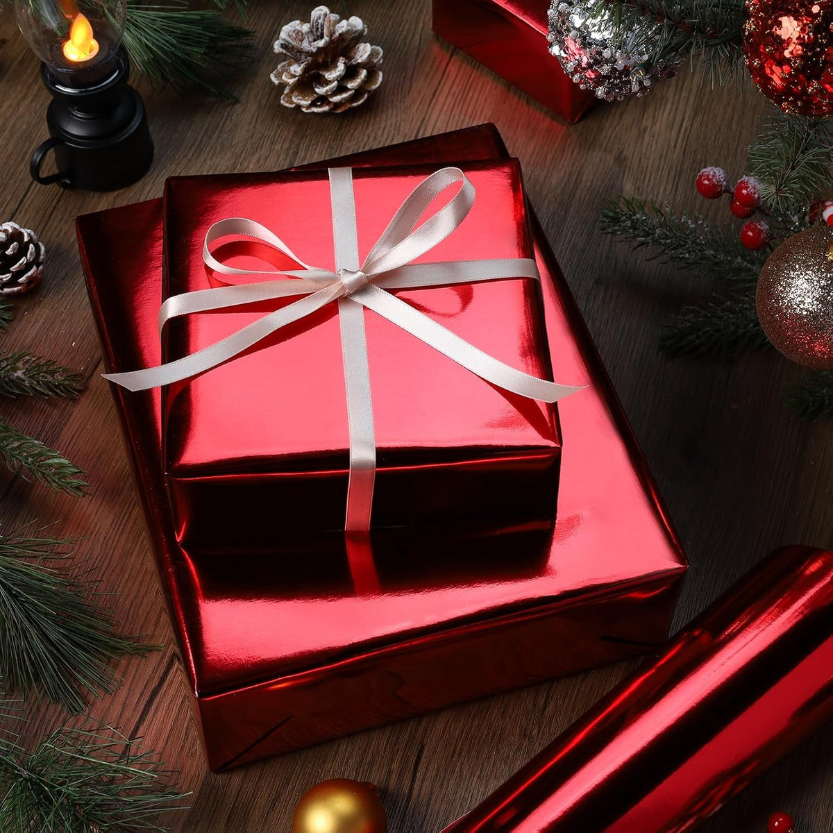 WRAPLA Green Metallic Christmas Wrapping Paper, Solid Color Roll