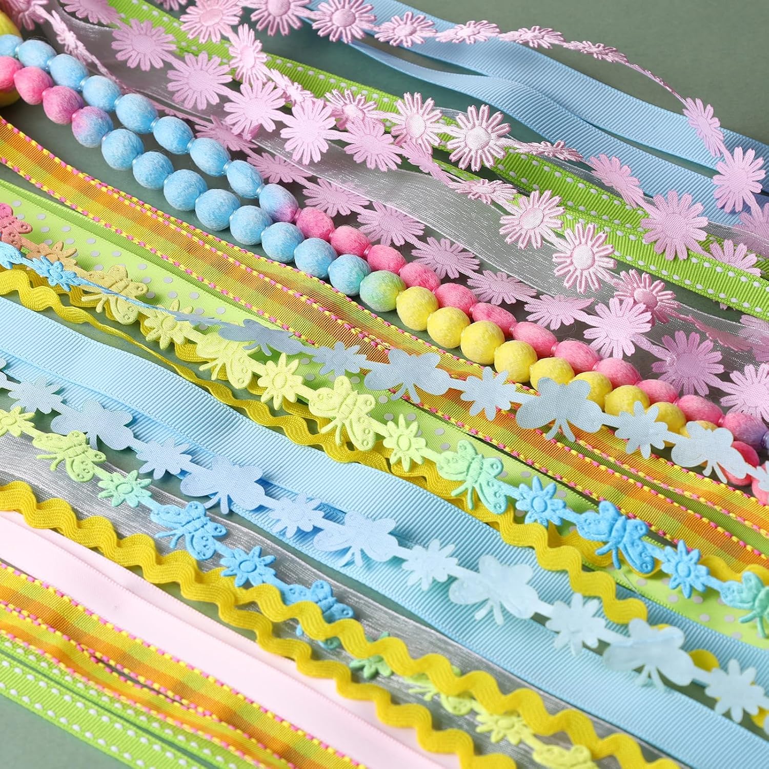 Black Ribbons for Crafts 6 Rolls, 30 Yards, Polka Dot & Glitter