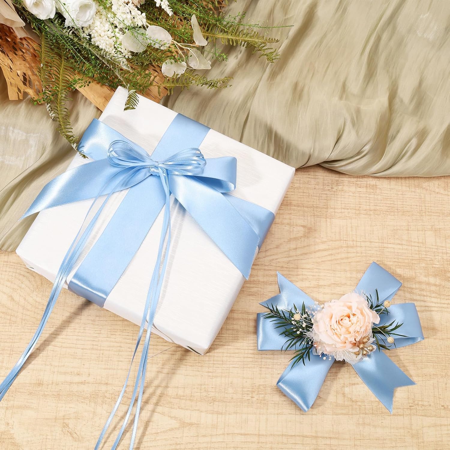Light Blue Satin Ribbon 3 Inch 10 Yards Double Faced Luxury Baby Blue Silk Ribbon for Gift Wrapping Flower Bouquets Bow Christmas Wedding Party Decoration