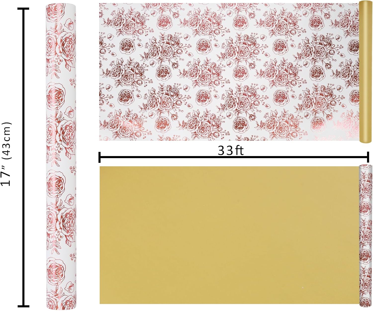 WRAPLA Luxury Wrapping Paper, White Gold Botanical Foil for Wedding Gifts