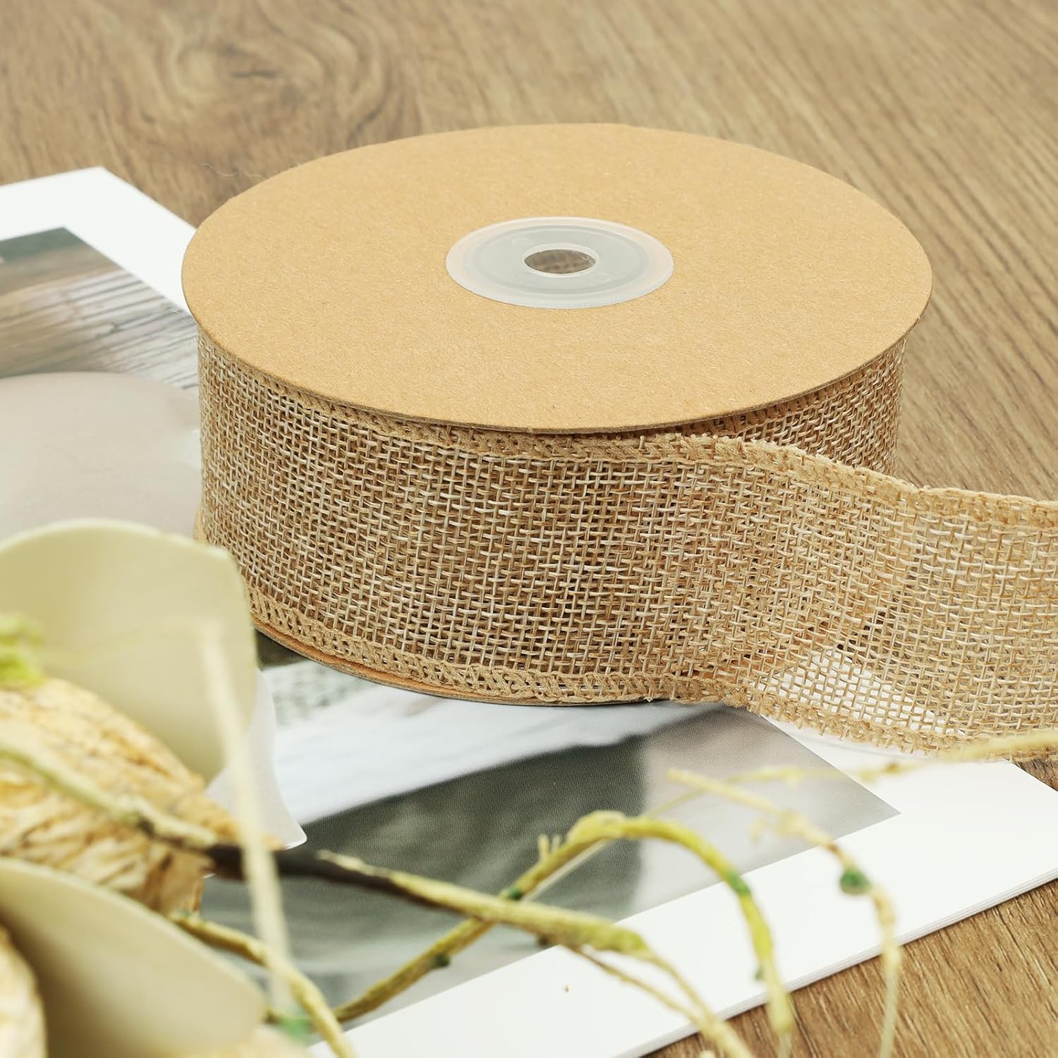 1.5 Inch Natural Burlap Wired Ribbon, Christmas & Gift Wrapping