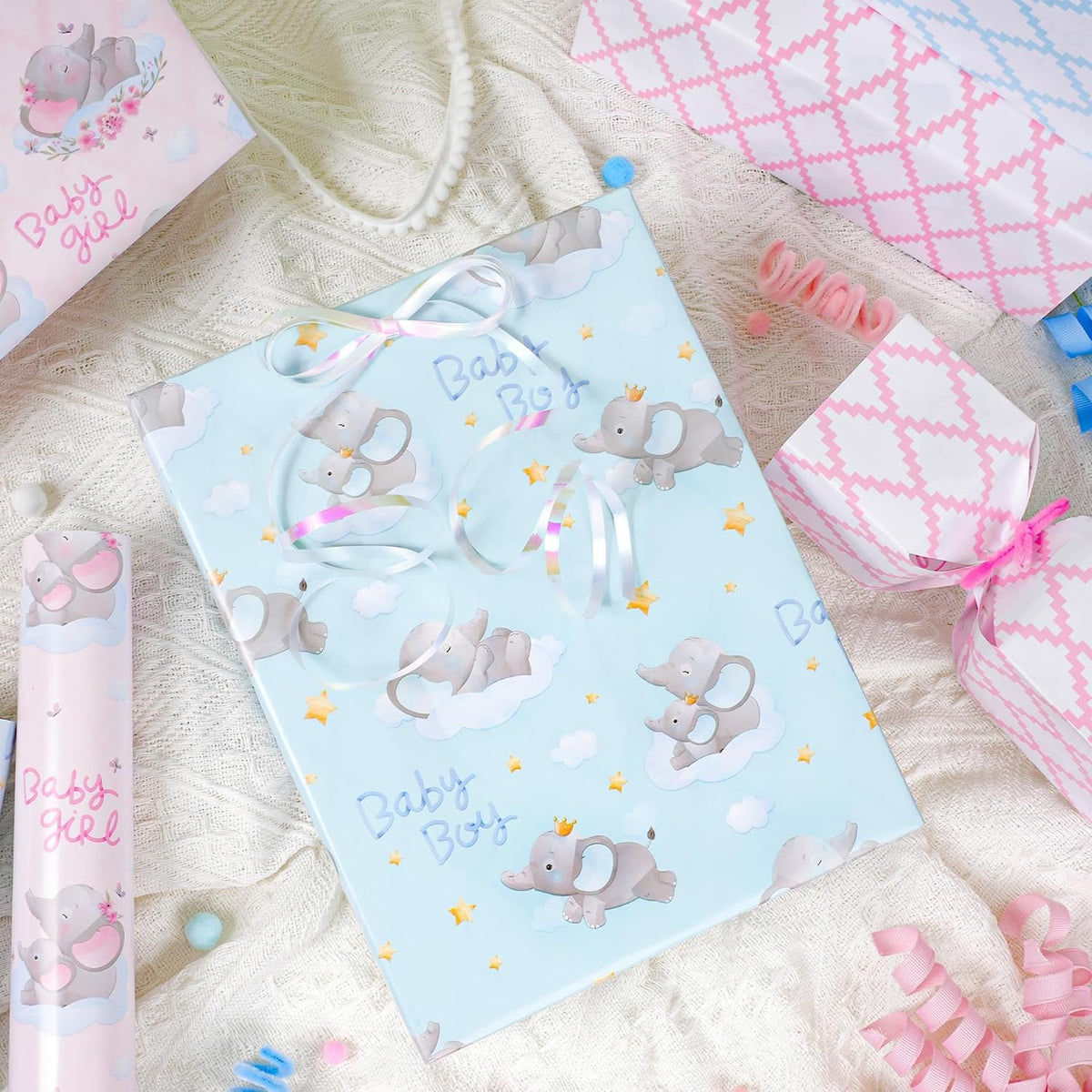 WRAPLA Bright Wrapping Paper, Balloons Dots For kid Birthday & Baby shower