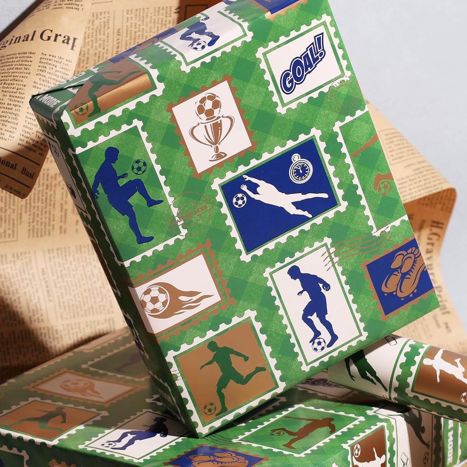 WRAPLA Baseball Kraft Wrapping Paper Baseball Glove and Ball Design