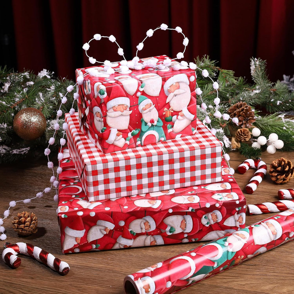 WRAPLA Reversible Christmas Wrapping Paper, Candy Cane Stripes 43cm x 10m