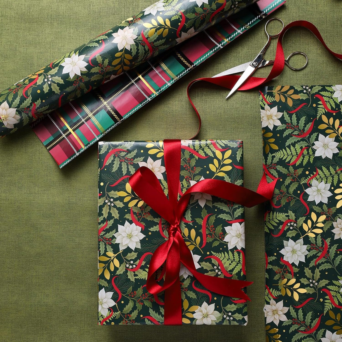 WRAPLA Reversible Christmas Wrapping Paper, Candy Cane Stripes 43cm x 10m