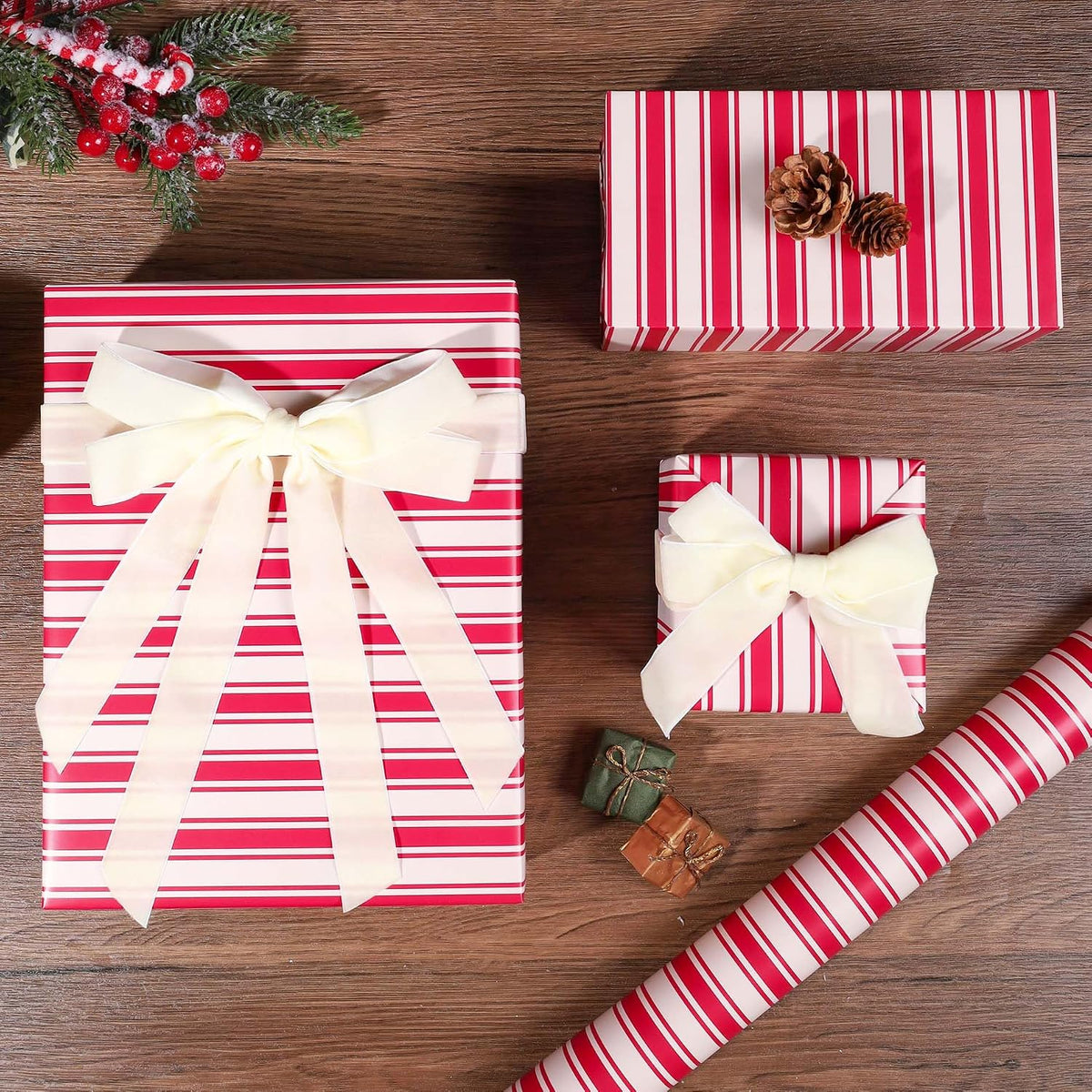 WRAPLA Reversible Christmas Wrapping Paper, Candy Cane Stripes 43cm x 10m