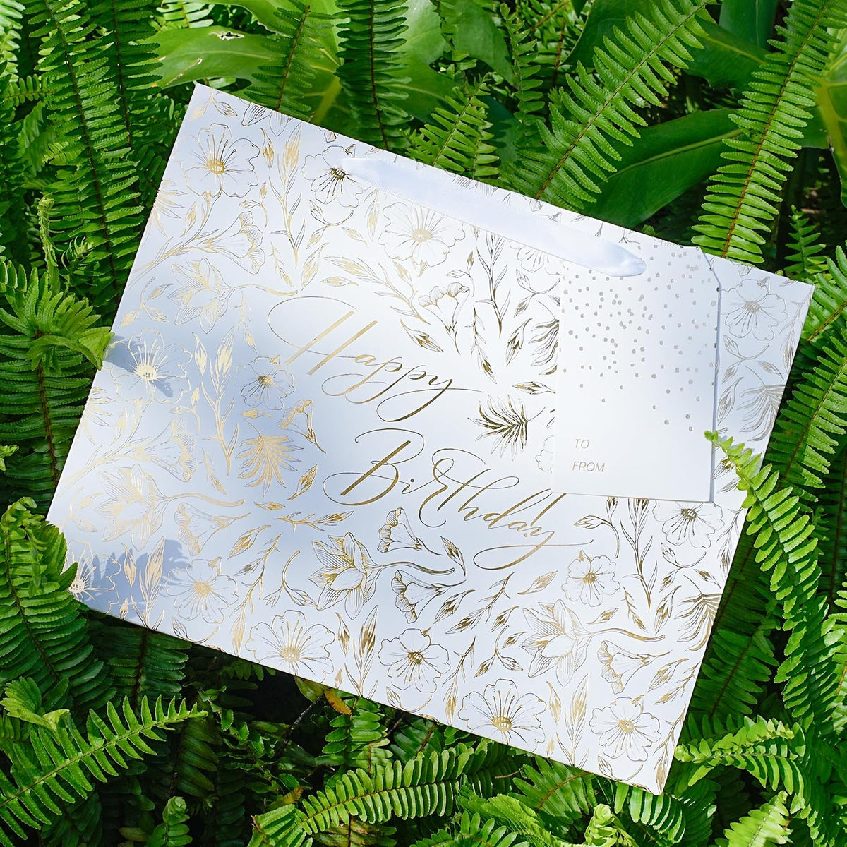 WRAPLA 13" Blue White Peony Paper Gift Bag for Wedding with Tissue & Card
