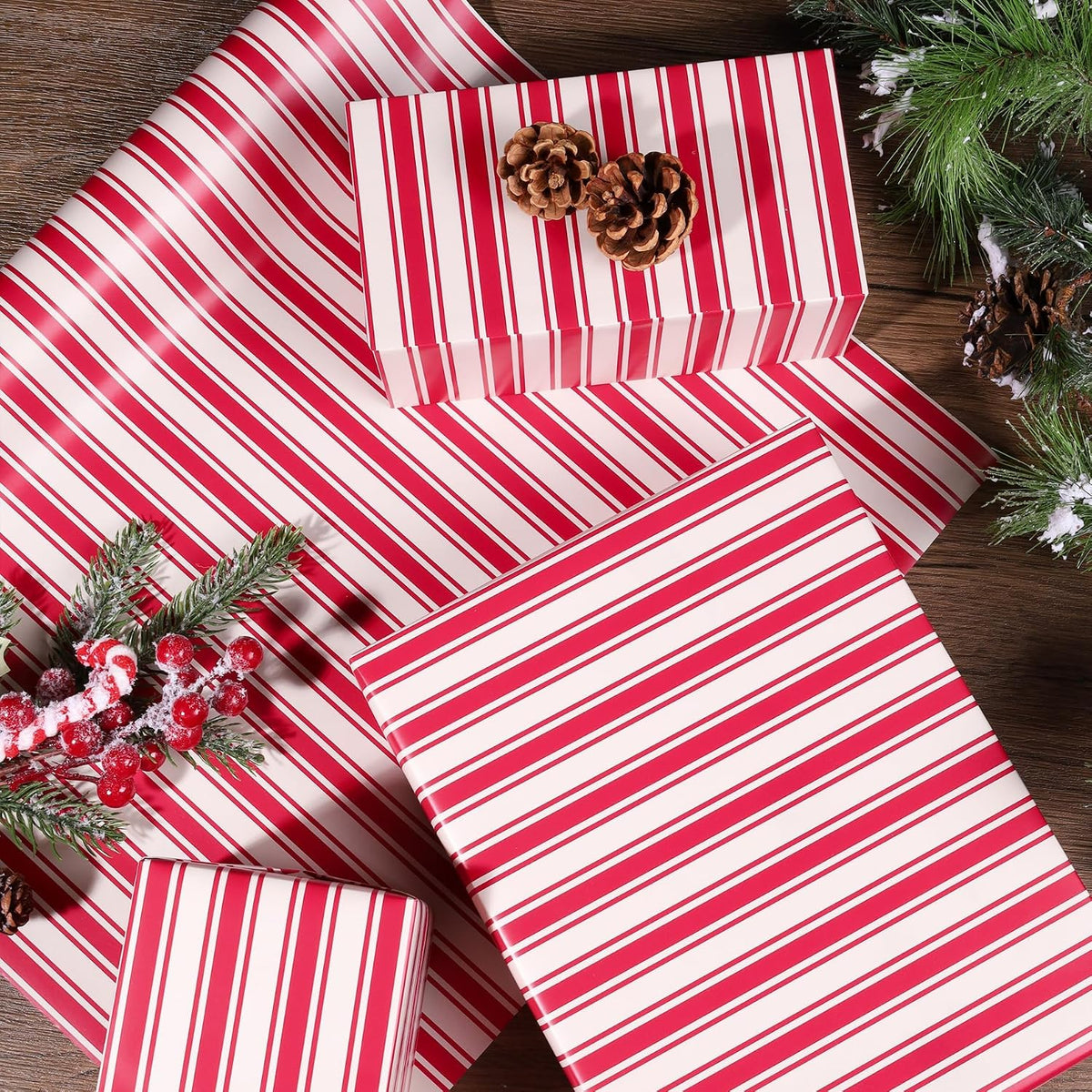 WRAPLA Reversible Christmas Wrapping Paper, Candy Cane Stripes 43cm x 10m
