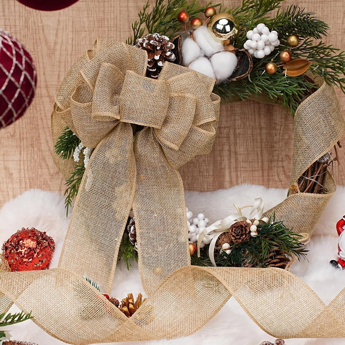 1.5 Inch Natural Burlap Wired Ribbon, Christmas & Gift Wrapping