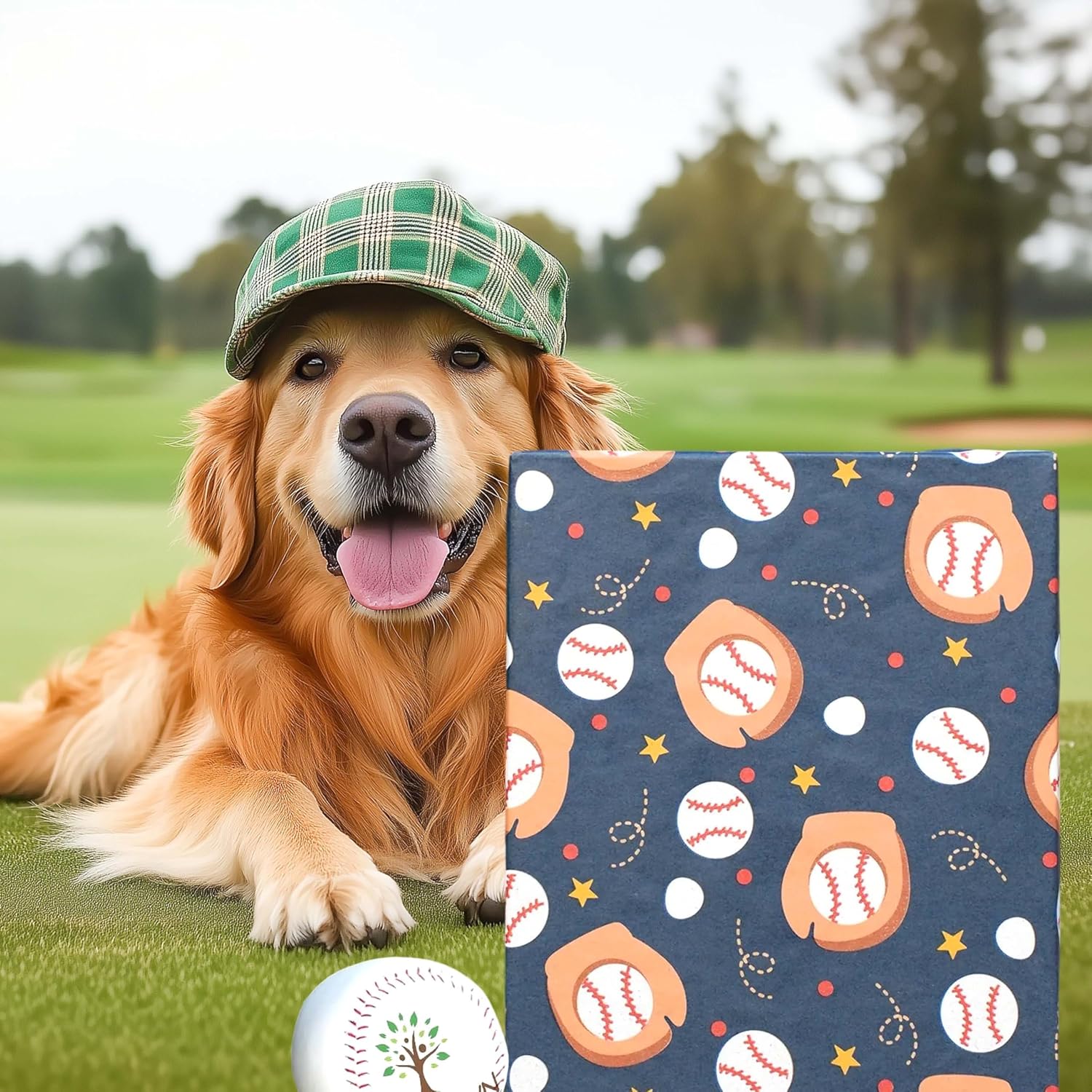 WRAPLA Baseball Kraft Wrapping Paper Baseball Glove and Ball Design