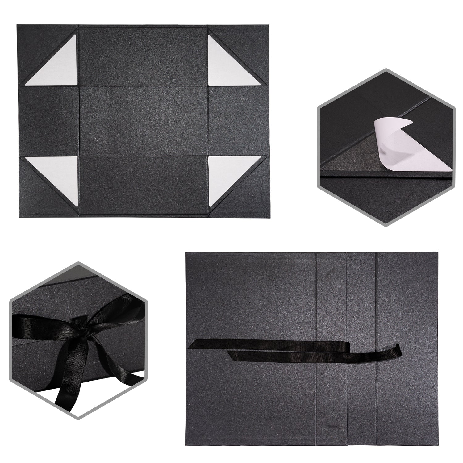 WRAPLA Black Gift Box with Satin Ribbon, 35X23X10CM Collapsible Gift Box with Magnetic Closure for Party, Wedding, Gift Wrap, Bridesmaid Proposal, Storage