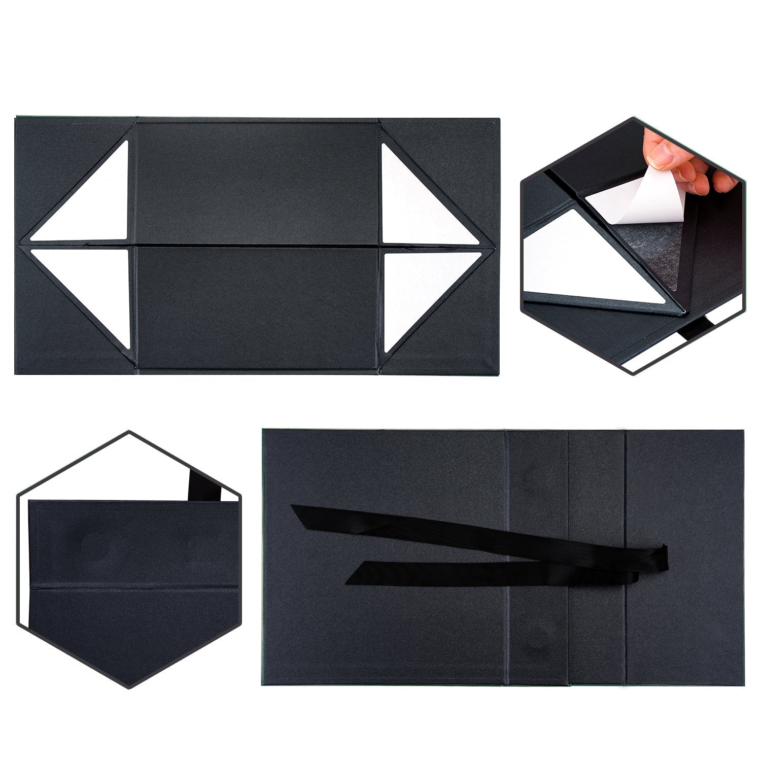 WRAPLA Black Gift Box with Satin Ribbon, 20X20X10CM Collapsible Gift Box with Magnetic Closure for Party, Wedding, Gift Wrap, Bridesmaid Proposal, Storage