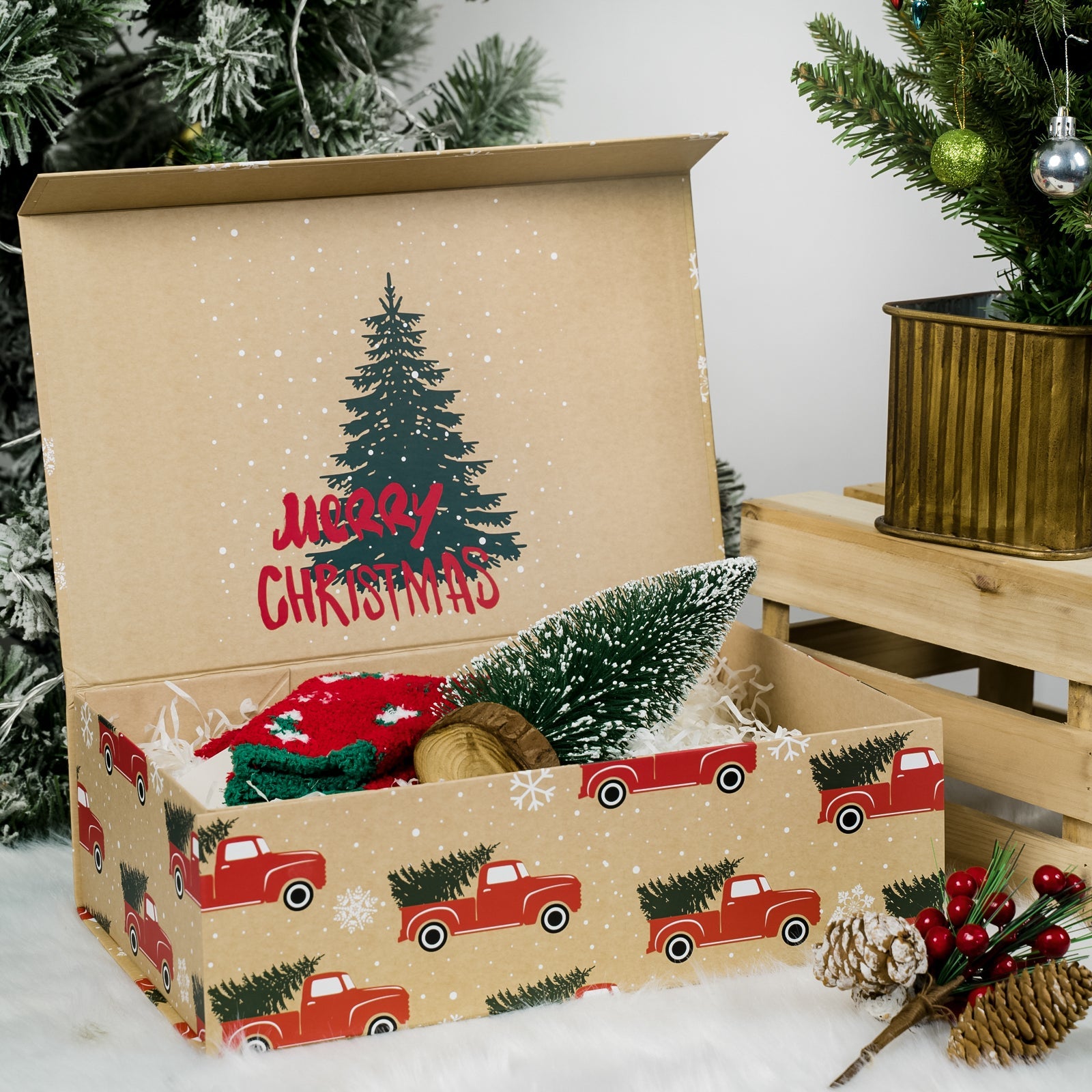 35x23x10cm Collapsible Gift Box Magnetic Closure Tree Farm Car Wedding Party Christmas Wrapping