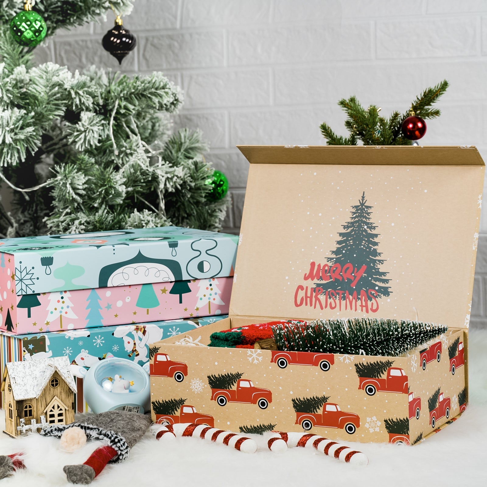 35x23x10cm Collapsible Gift Box Magnetic Closure Tree Farm Car Wedding Party Christmas Wrapping