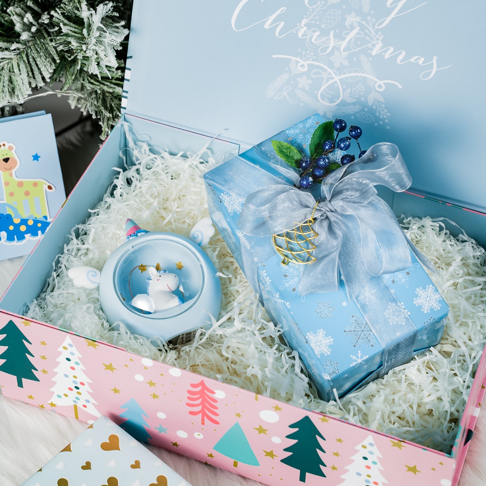 35x23x10cm Collapsible Gift Box Magnetic Closure Pink & Blue Wedding Party Christmas Wrapping