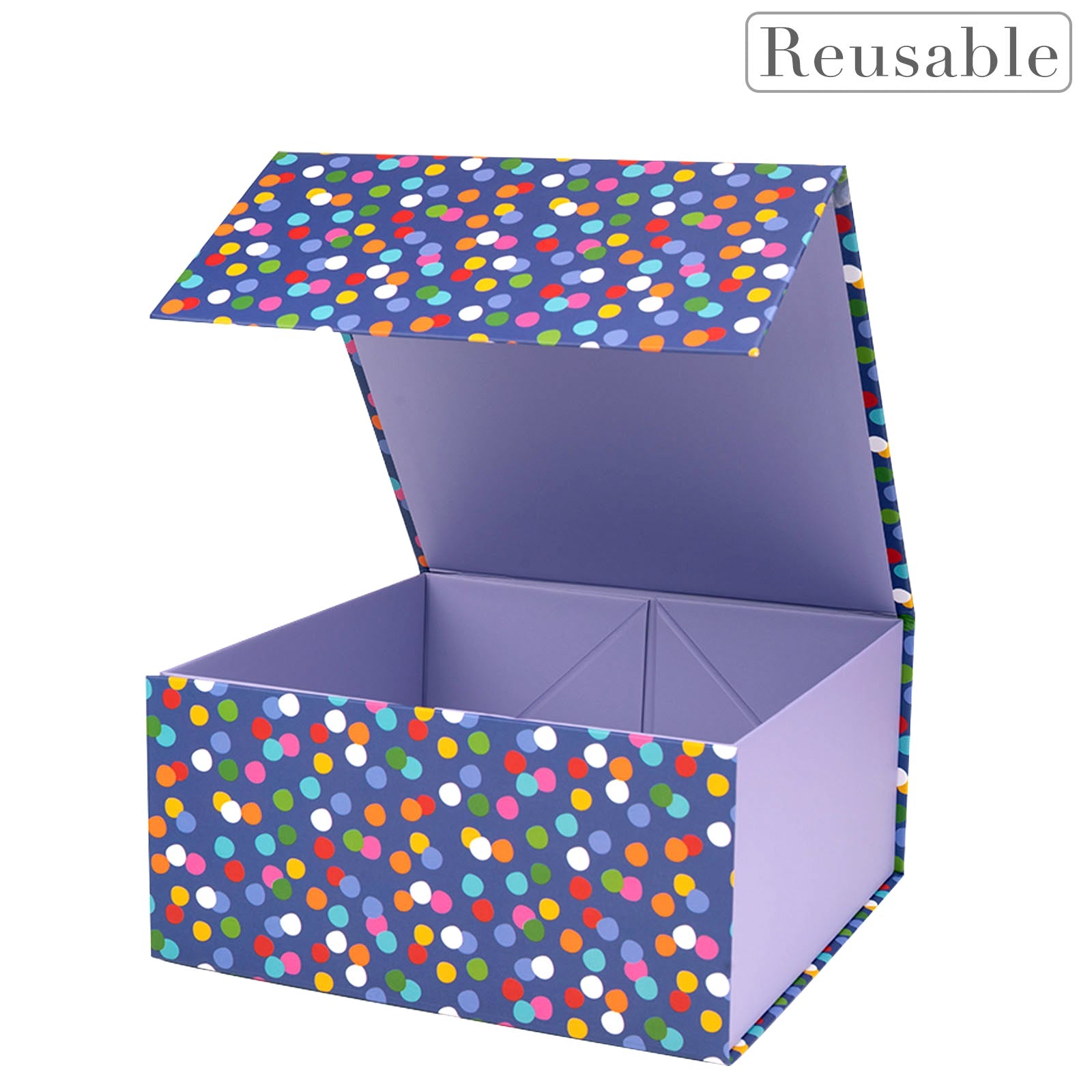 20x20x10cm Collapsible Gift Box Magnetic Closure Multicolor Dots Party