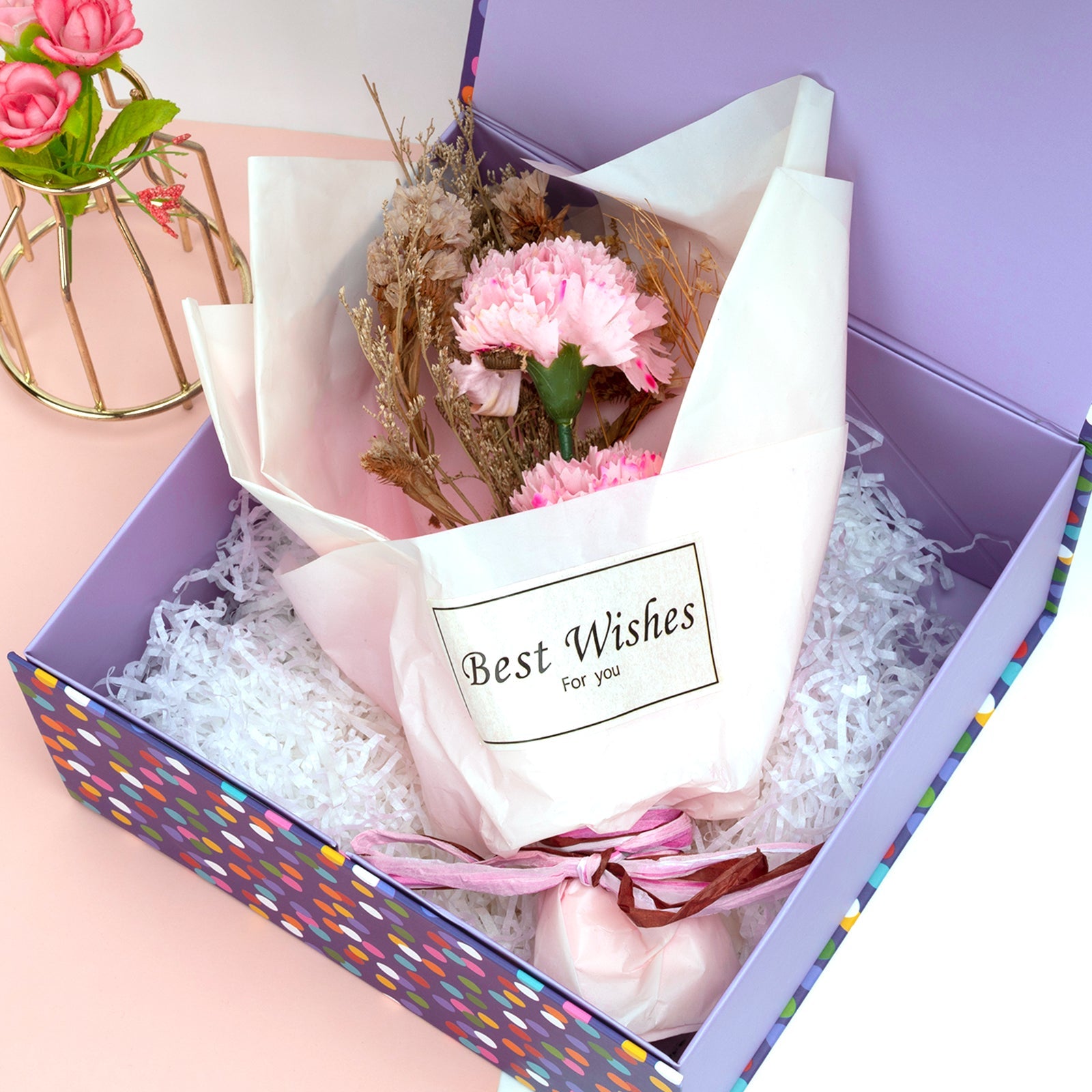 20x20x10cm Collapsible Gift Box Magnetic Closure Multicolor Dots Party