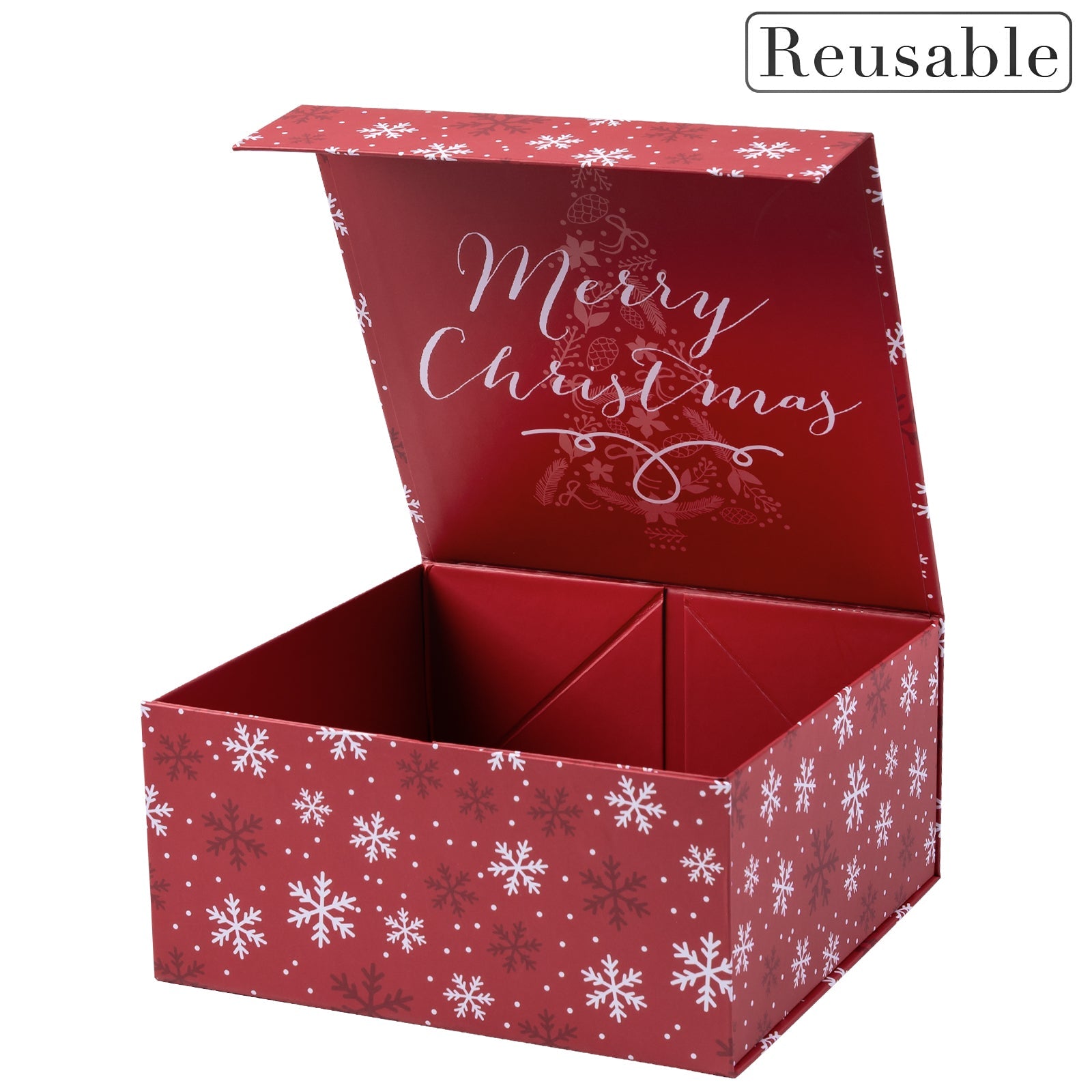 20x20x10cm Collapsible Gift Box Magnetic Closure Snow Flake Red Wedding Party Wrapping